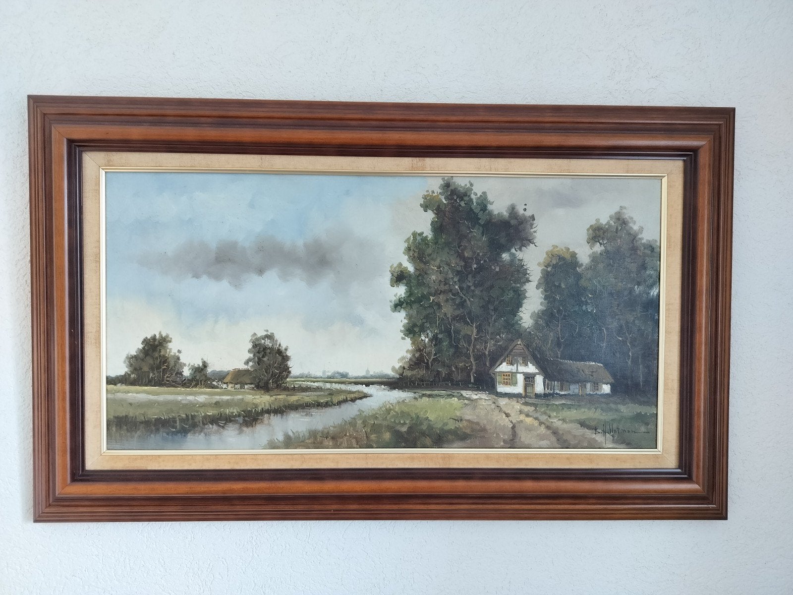 Schilderij met eiken lijst 60x100cm, Antiek en Kunst, Kunst | Schilderijen | Klassiek, Ophalen