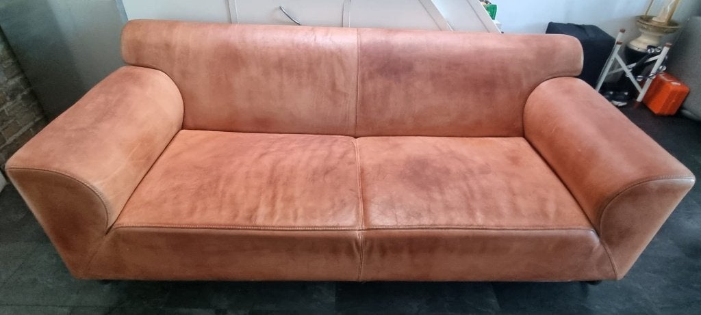 Leren cognac kleurige bank, Ophalen, Gebruikt, 150 tot 200 cm, Tweepersoons