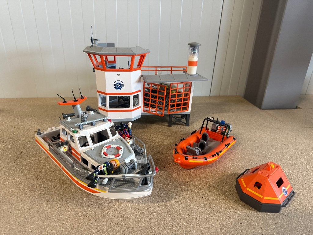 Playmobil reddingsbrigade station & boten, Ophalen of Verzenden, Gebruikt, Complete set, Overige typen