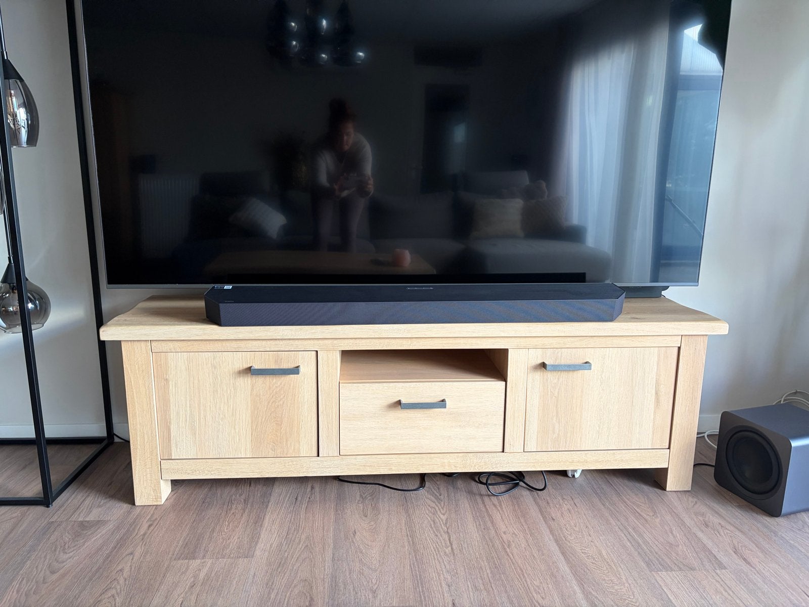 Massief eiken tv-meubel met opbergruimte/ ook in hele set!, Huis en Inrichting, Kasten | Televisiemeubels, 100 tot 150 cm, Eikenhout