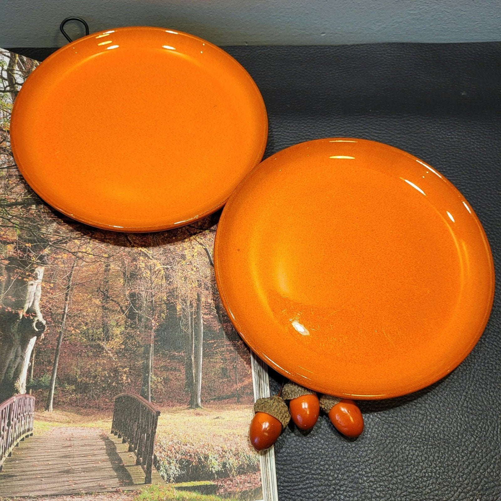 2 Oranje geglazuurde gebaksbordjes - ø15 cm, Gebruikt, Keramiek, Ophalen of Verzenden, Bord(en)