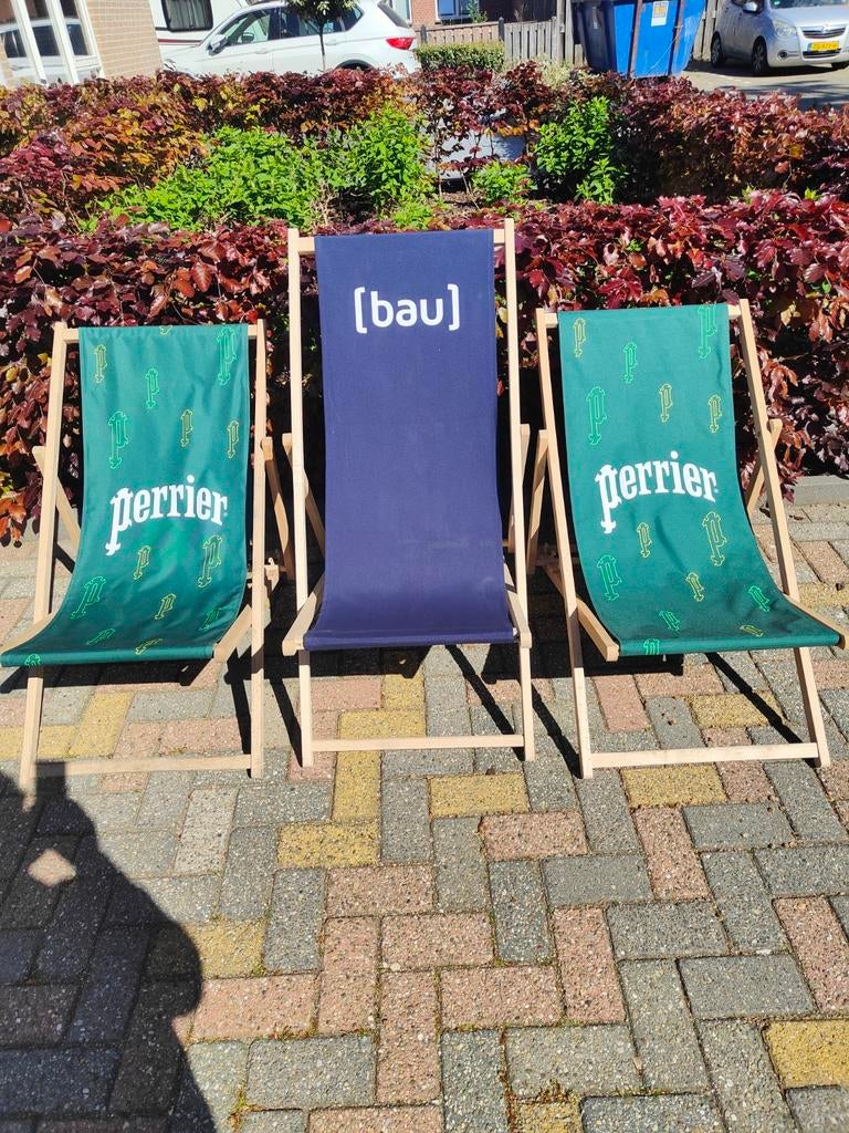 Drie strandstoelen - Perrier en [bau], Ophalen, Inklapbaar