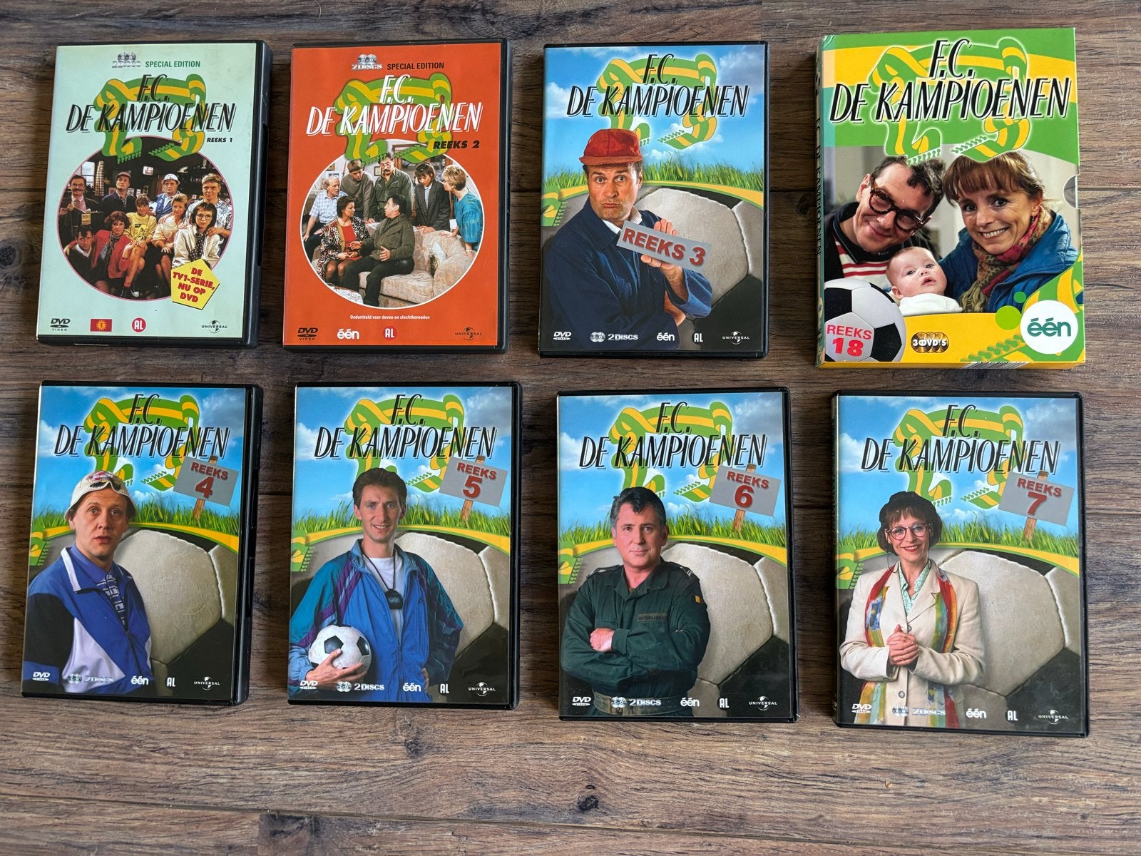F.C. De Kampioenen DVD Boxen - Reeks 1 t/m 7 en Reeks 18, Gebruikt, Seizoen 1, Alle leeftijden, Ophalen of Verzenden