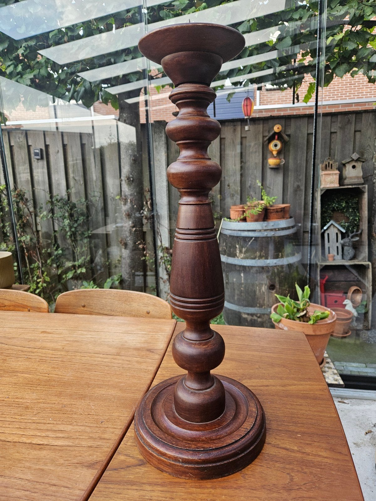 Grote kandelaar 63 cm donker hout, Gebruikt, Bruin, Ophalen of Verzenden, Hout