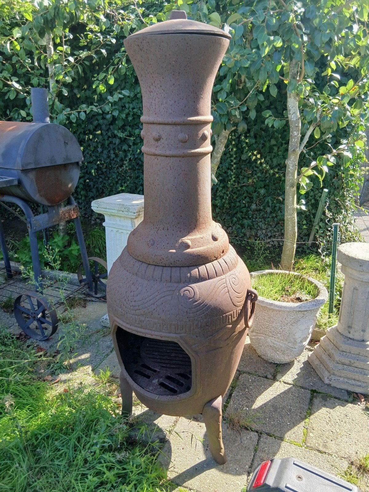 Rustieke gietijzeren terrashaard / buiten kachel, Ophalen, Gebruikt