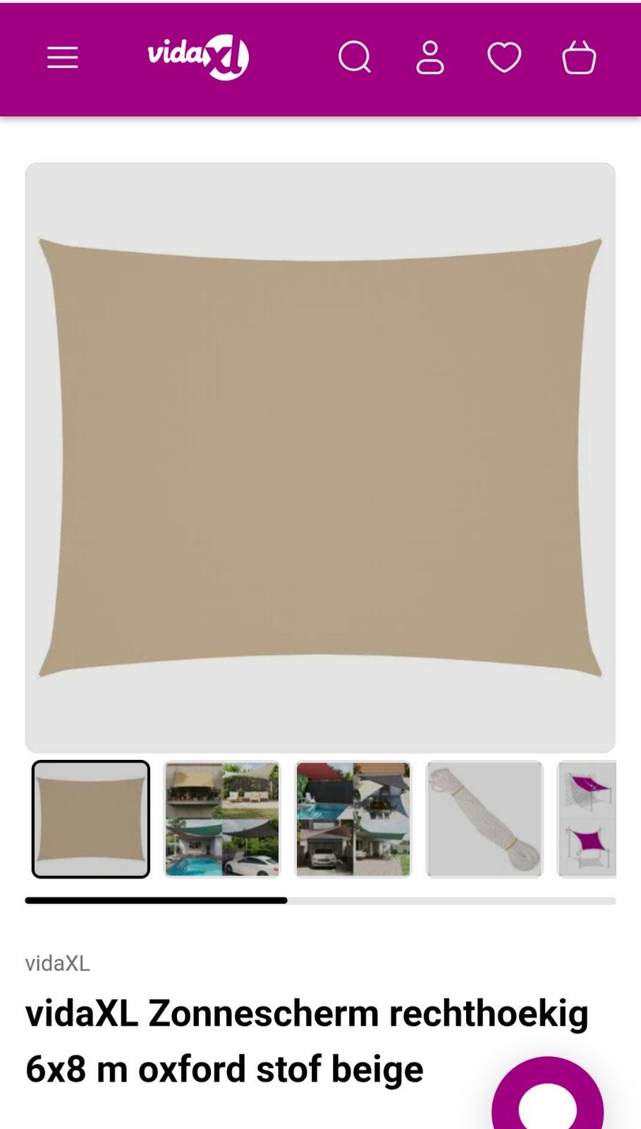 vidaXL Zonnescherm rechthoekig groot 6x8 m beige, Tuin en Terras, Ophalen of Verzenden, Zo goed als nieuw, 450 cm of meer, Screen