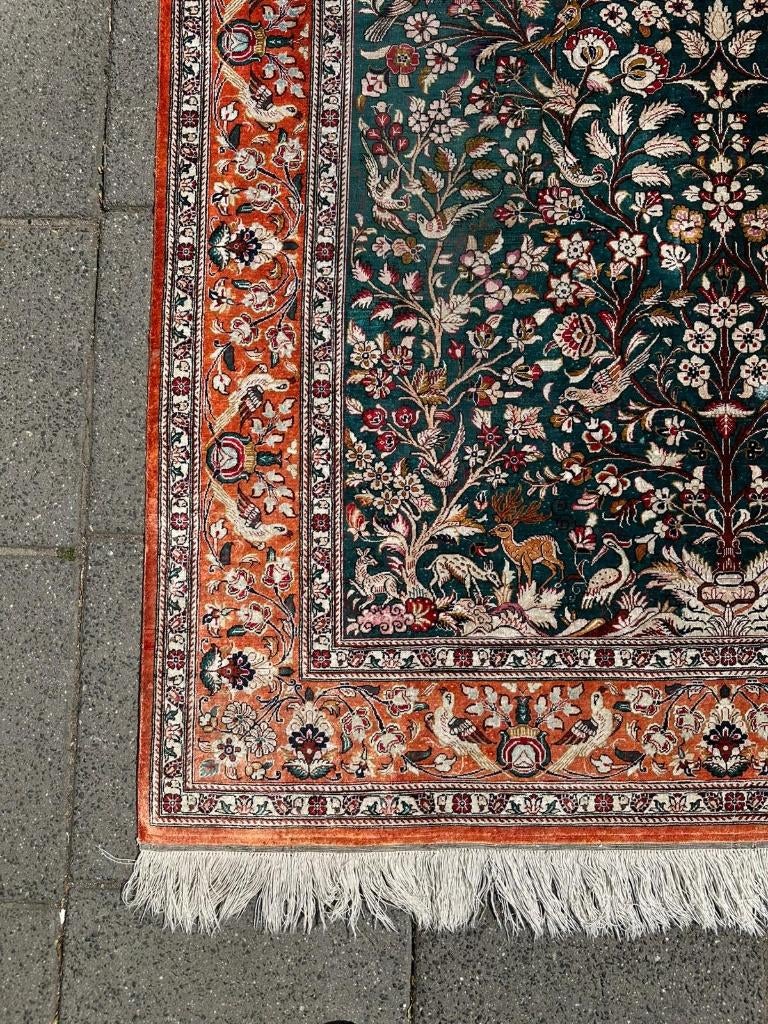 Qom zijden tapijt– 199x136 cm– Levensboom , Tree of Life Rug, Zijde, Nieuw, Ophalen of Verzenden, NA