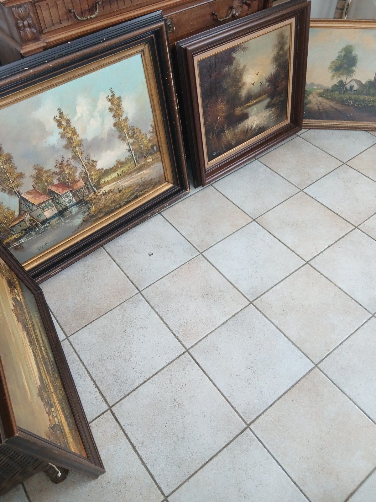 Set van 4 klassieke landschapsschilderijen, Antiek en Kunst, Kunst | Schilderijen | Klassiek, Ophalen, Doek, Landschap, Olieverf