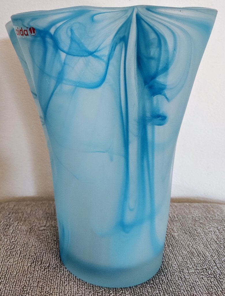 Aida vaas ~ Frosted blauw glas met marmer-effect, Ophalen of Verzenden