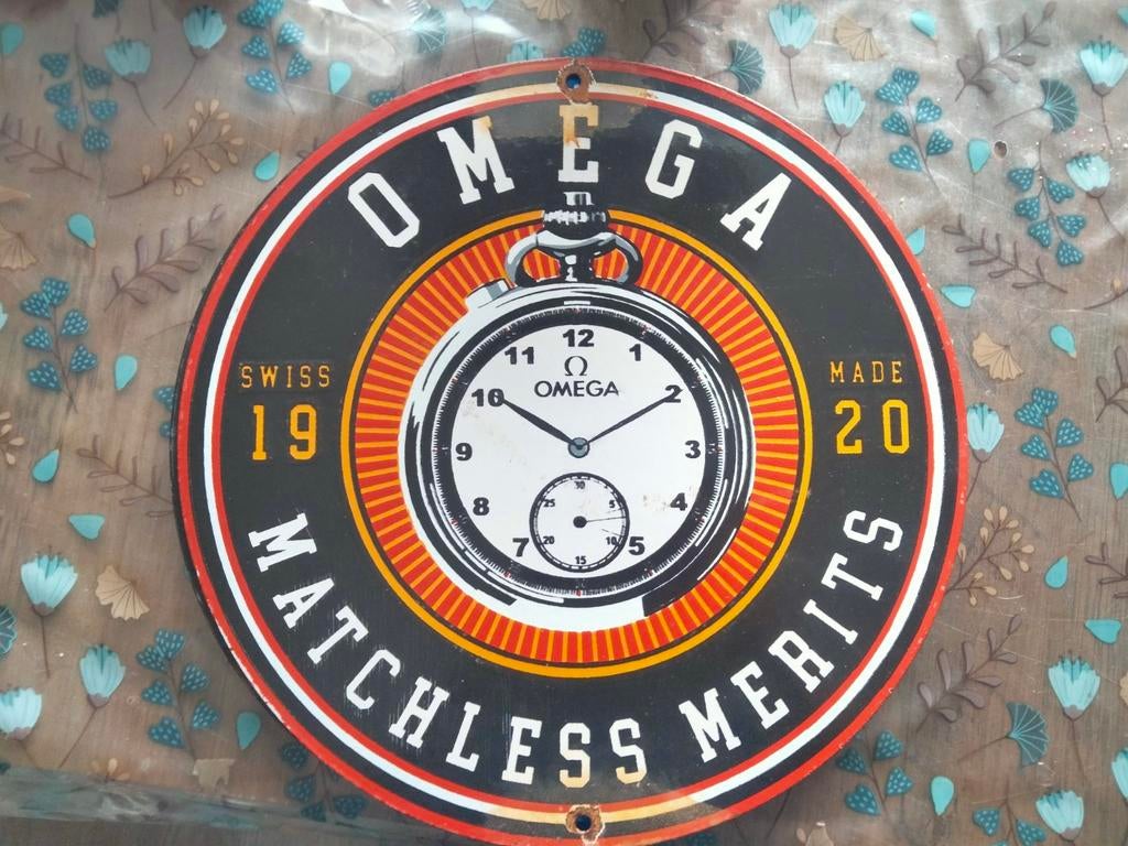 Emaille reclamebord omega horloges, Ophalen of Verzenden, Gebruikt, Reclamebord