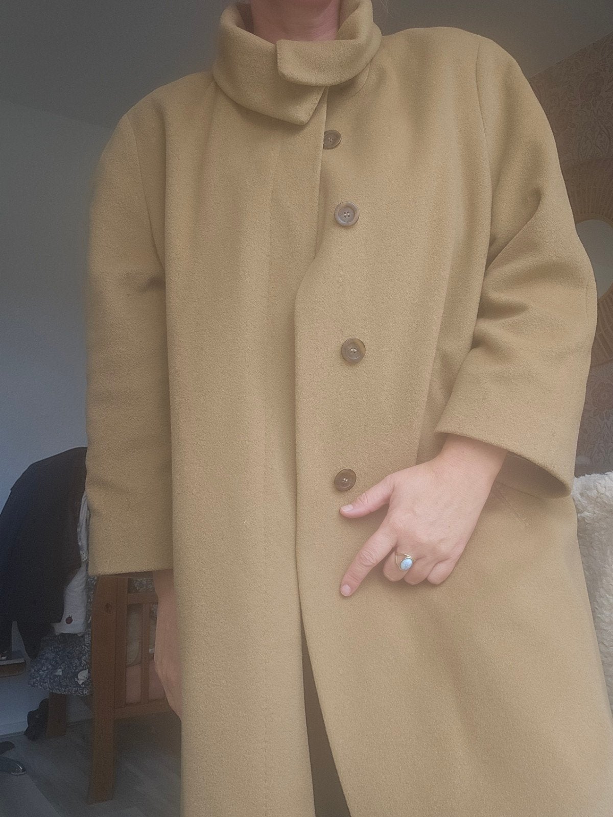 Wollen jas Claudia Sträter maat 44, Kleding | Dames, Bruin, Maat 42/44 (L), Ophalen of Verzenden, Zo goed als nieuw