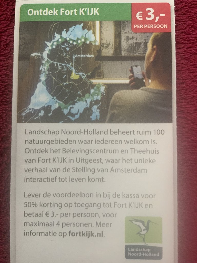 Fort K’IJK in Uitgeest Voordeelbon, Drie personen of meer, Museumbon