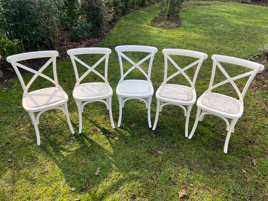 5 witte crossback stoelen, Huis en Inrichting, Stoelen, Zo goed als nieuw, Wit, Ophalen