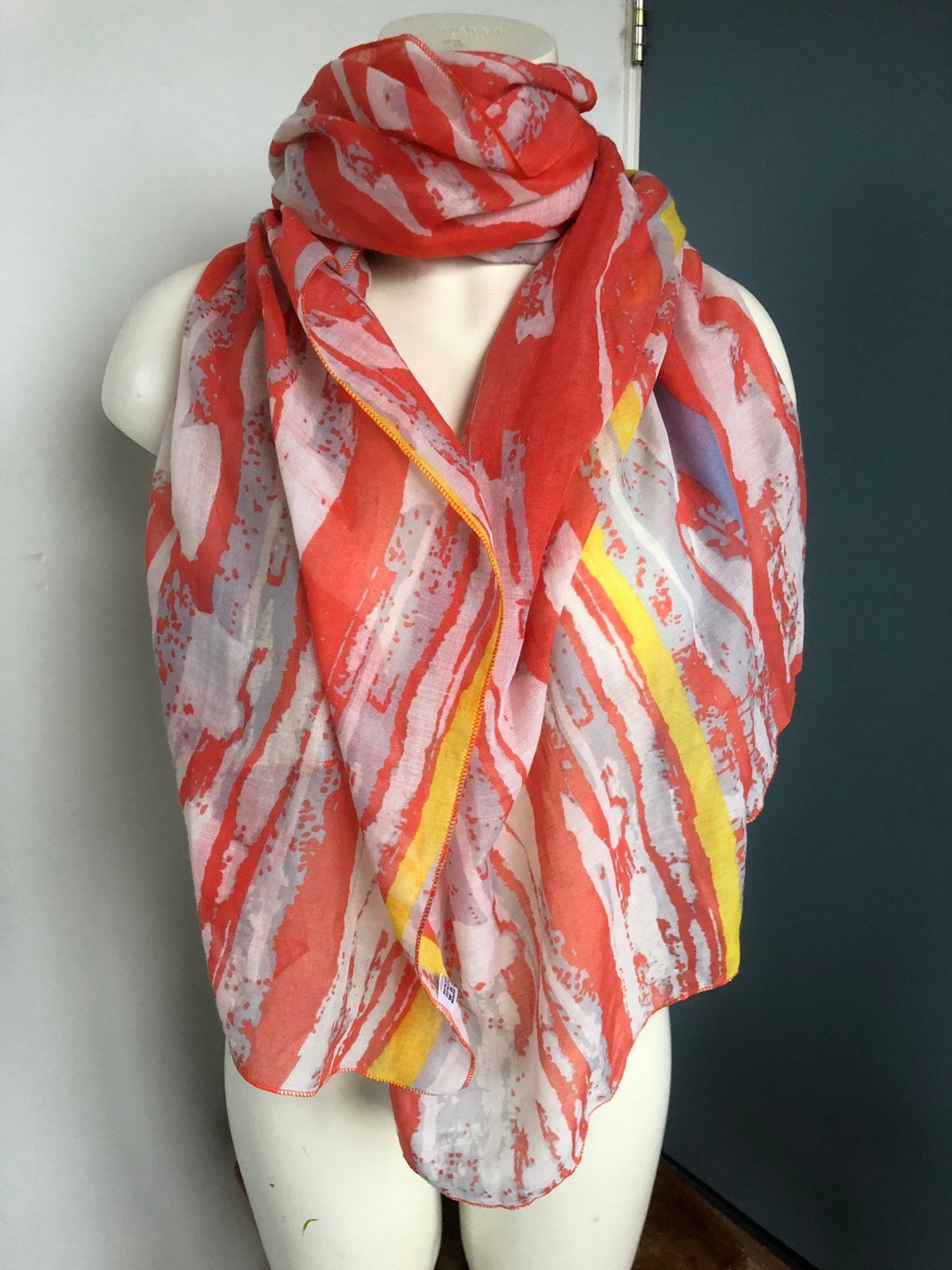 Grote dunne sjaal koraal oranje geel viscose katoen, Maat 46/48 (XL) of groter, Ophalen of Verzenden, Zo goed als nieuw, X