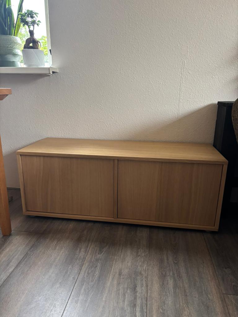 TV meubel, Huis en Inrichting, Kasten | Televisiemeubels, Ophalen, 100 tot 150 cm, Eikenhout, Zo goed als nieuw
