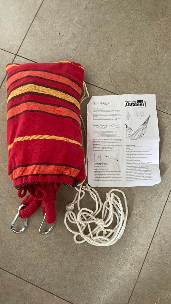 Rood gestreepte hangmat incl touw en haken, Ophalen of Verzenden, Zo goed als nieuw