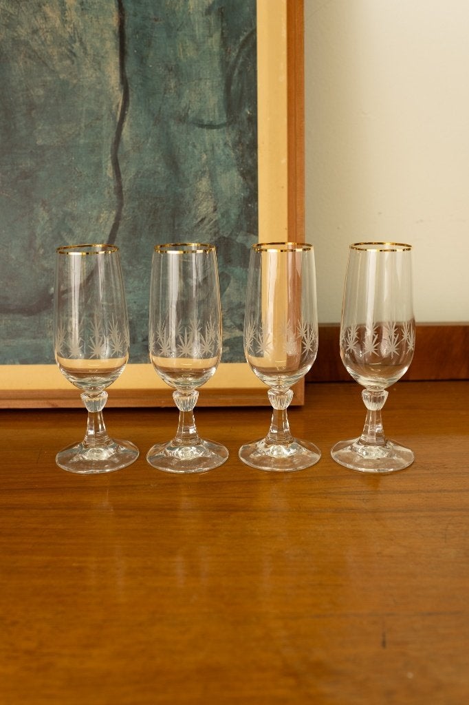 Set van 4 vintage champagneglazen met sterretjes, =, Overige typen, =, =