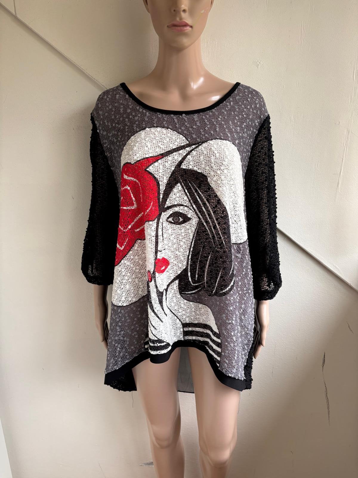 Joseph Ribkoff blouse top maat 44/46 zwart wit rood lovertje, Ophalen of Verzenden, Zo goed als nieuw, Maat 42/44 (L), Zwart