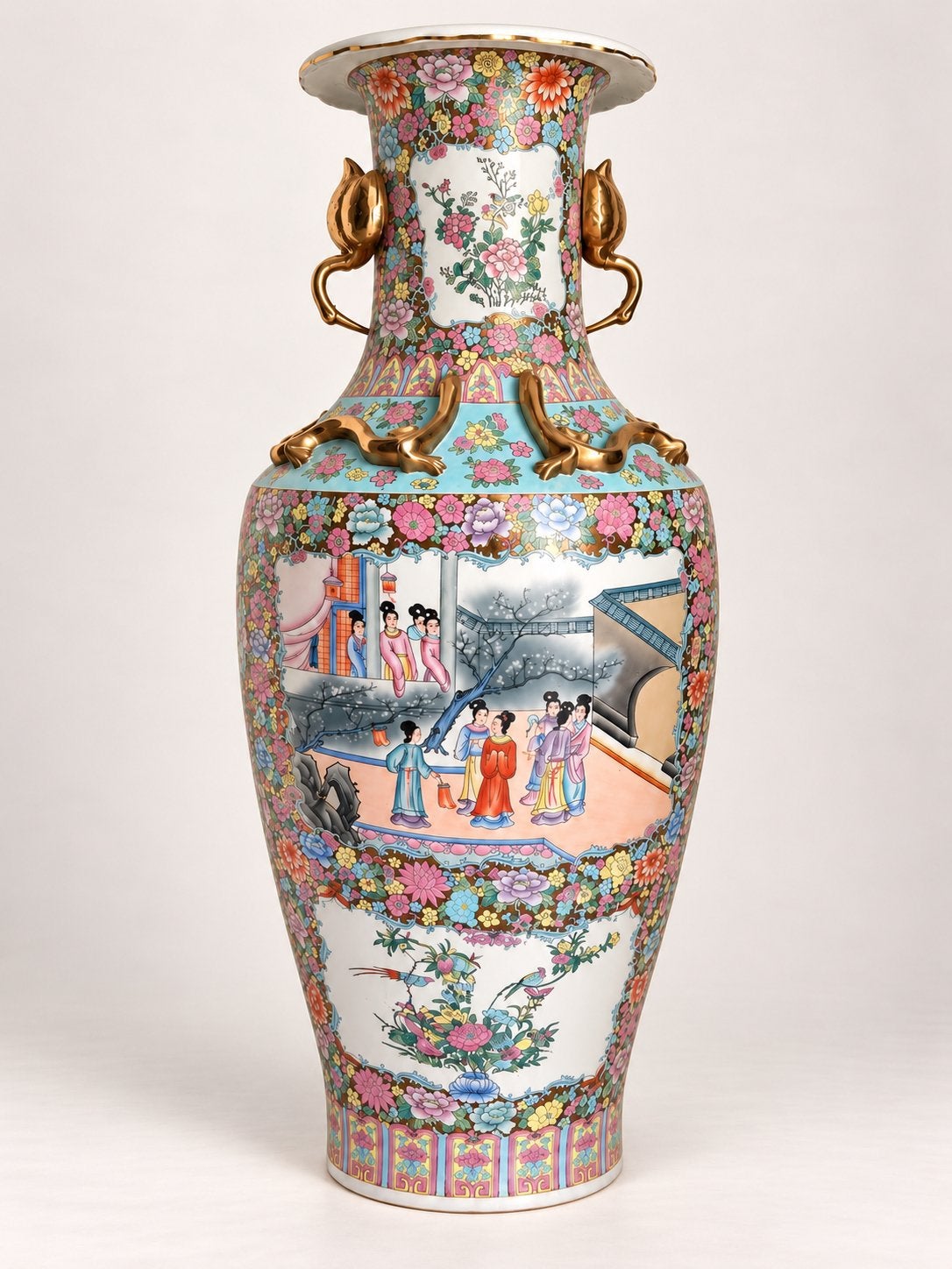 Zeer grote luxe Chinese paleisvaas – 122 cm hoog, Ophalen