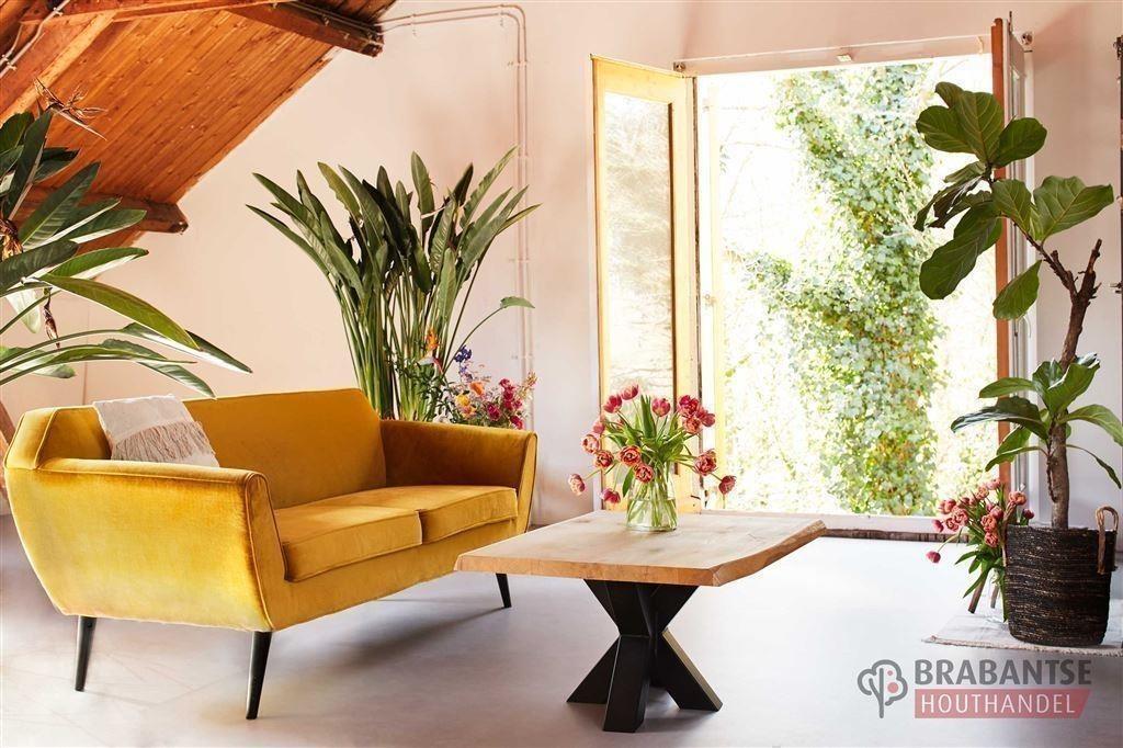 Eiken boomstam tafel bladen metalen onderstellen, Huis en Inrichting, Tafels | Bijzettafels, Nieuw, Rechthoekig, 60 cm of meer