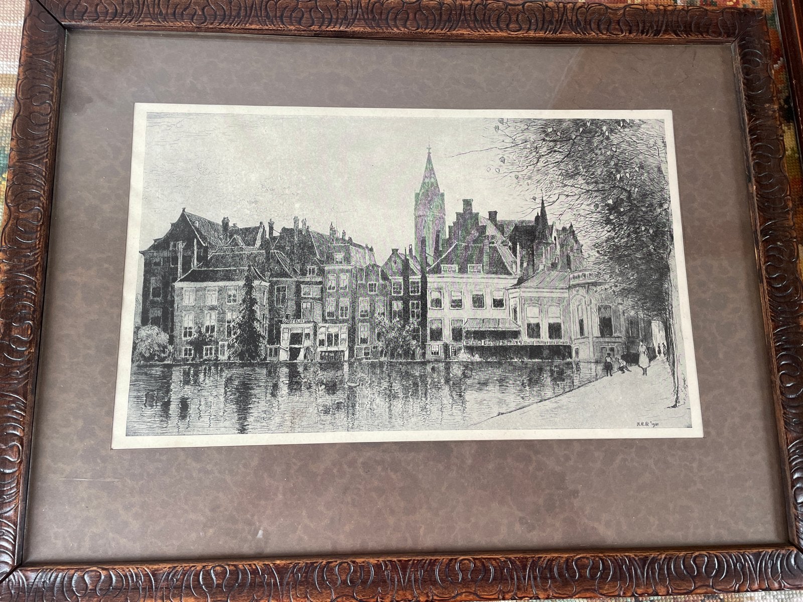 Oude ets van het Binnenhof in Den Haag, 50x38 cm, Ingelijst, Ets, Stadsgezicht, Ophalen of Verzenden
