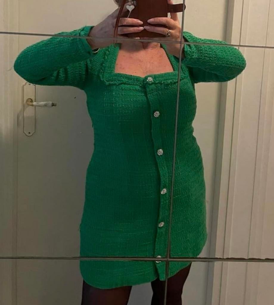 Zara Groene Tweed Jurk Maat 42, Kleding | Dames, Jurken, Zo goed als nieuw, Maat 42/44 (L), Groen, Boven de knie, Ophalen of Verzenden