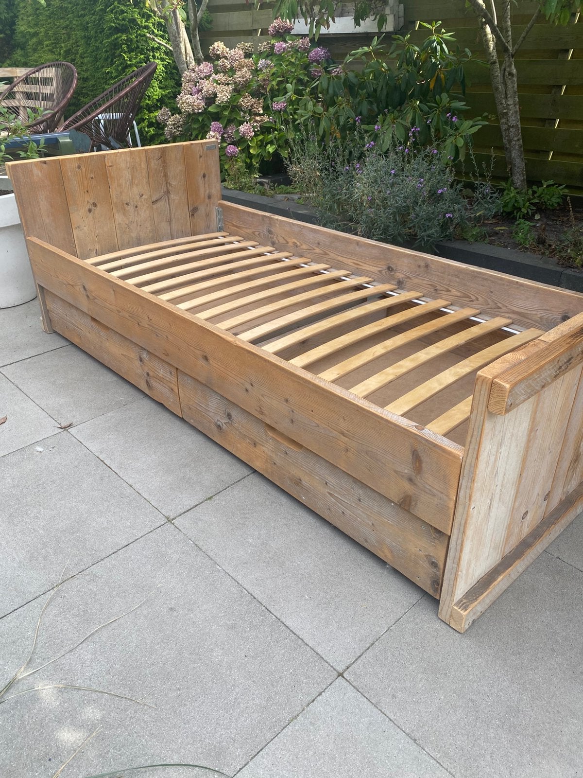 Steigerhouten 1-persoonsbed van De Buorkerij, Huis en Inrichting, Ophalen, Gebruikt, 90 cm, Eenpersoons