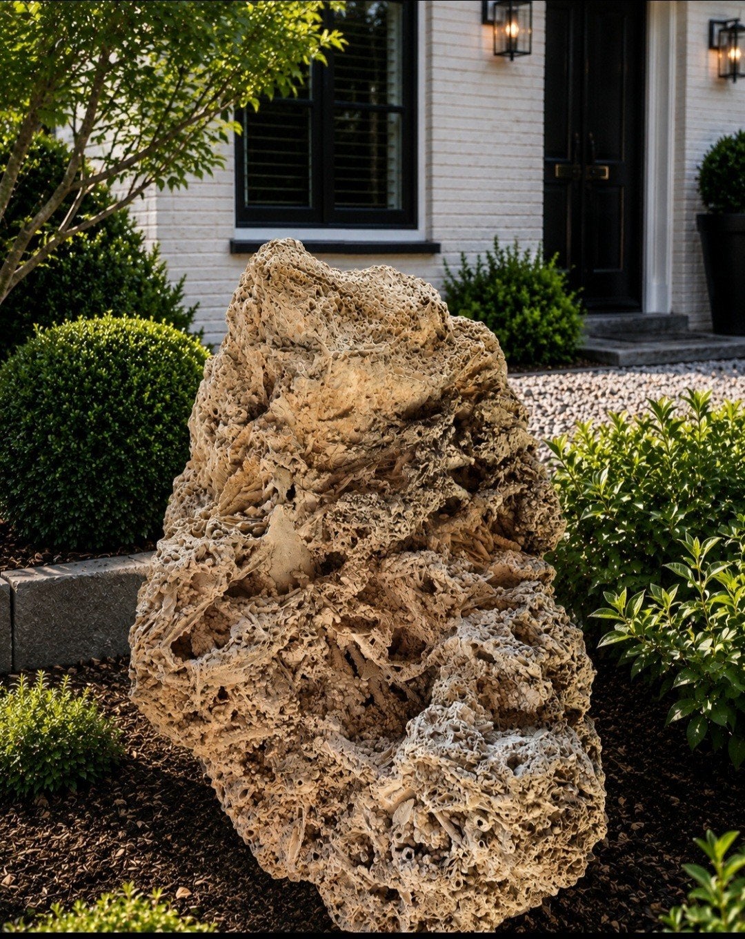 Unieke decoratieve rots van versteend riet/planten  110cm H, Tuin en Terras, Zand, Ophalen