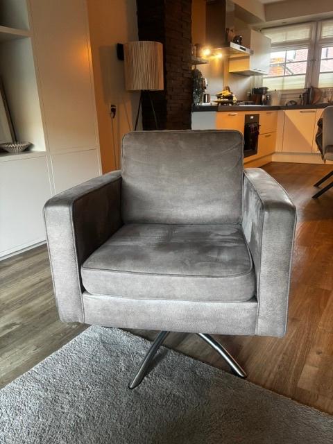 Draaifauteuill Taupe, Huis en Inrichting, Fauteuils, Gebruikt, Stof, 50 tot 75 cm, 75 tot 100 cm, Ophalen