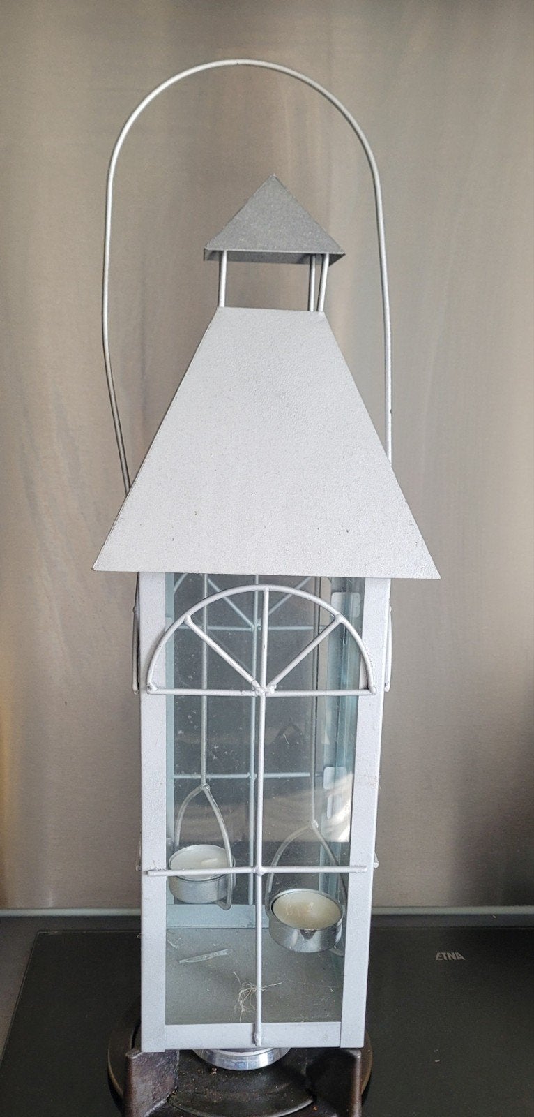 Decoratieve lantaarn - zilverkleurig met glas, Ophalen, Gebruikt, Landelijk, Metaal