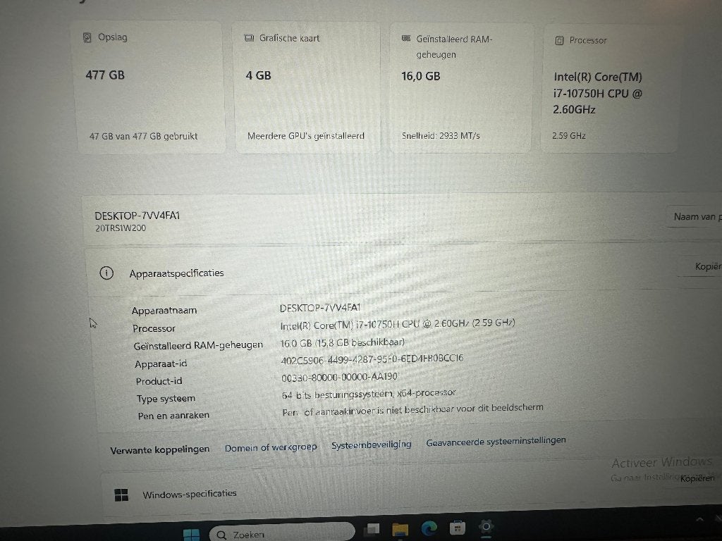 Lenovo P15V i7 1075H 512gb ssd 16gb 15 inch Windows 11., Met videokaart, 512 GB, Gaming, SSD