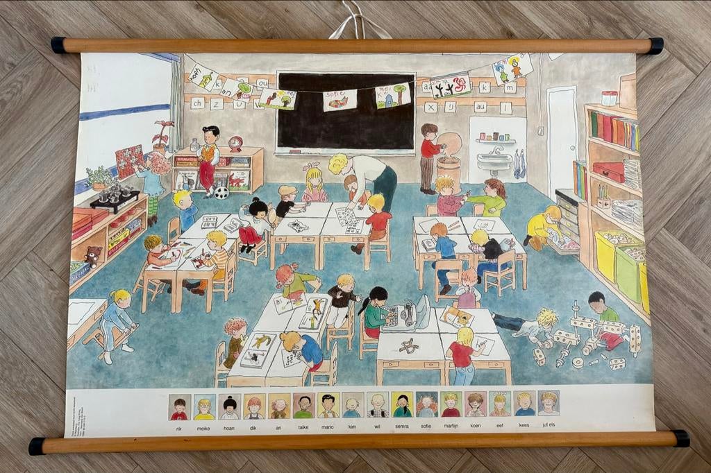 Vintage schoolkaart “de klas” illustratie The Tjong Khing, Ophalen of Verzenden, Overige thema's