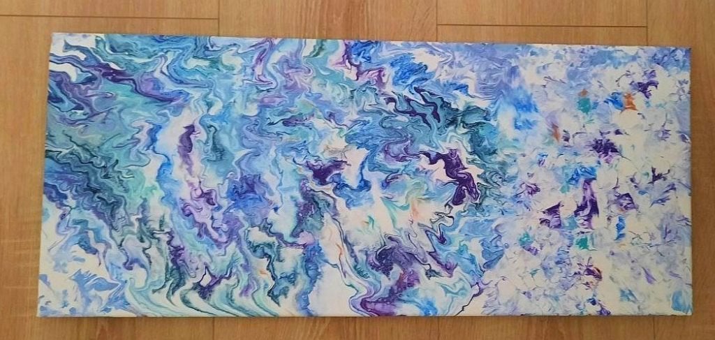 Nieuw handgeschilderd schilderij in paars, aqua, wit, Minder dan 50 cm, Oorspronkelijke maker, Nieuw, Ophalen of Verzenden