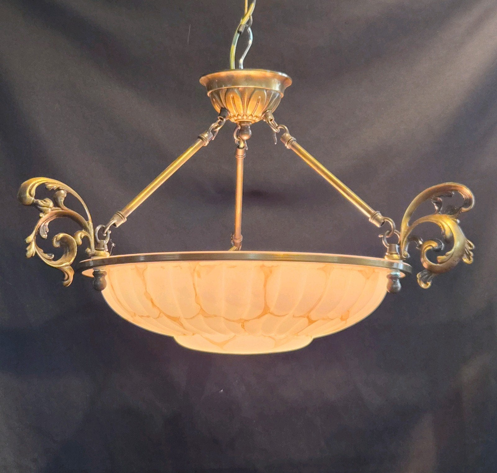 Vintage Messing Herda Schaallamp Opalineglas, Ophalen of Verzenden, Zo goed als nieuw, Glas, E27 (groot)