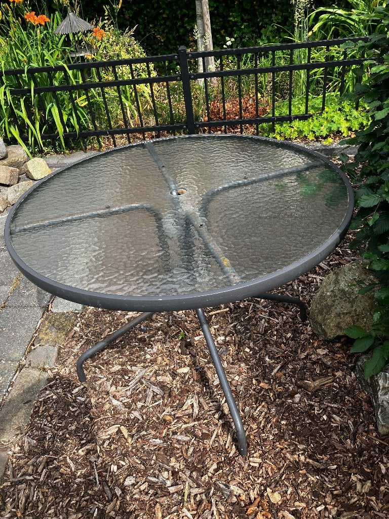Tuintafel rond metaal/glas, Ophalen, Gebruikt, Rond, Metaal