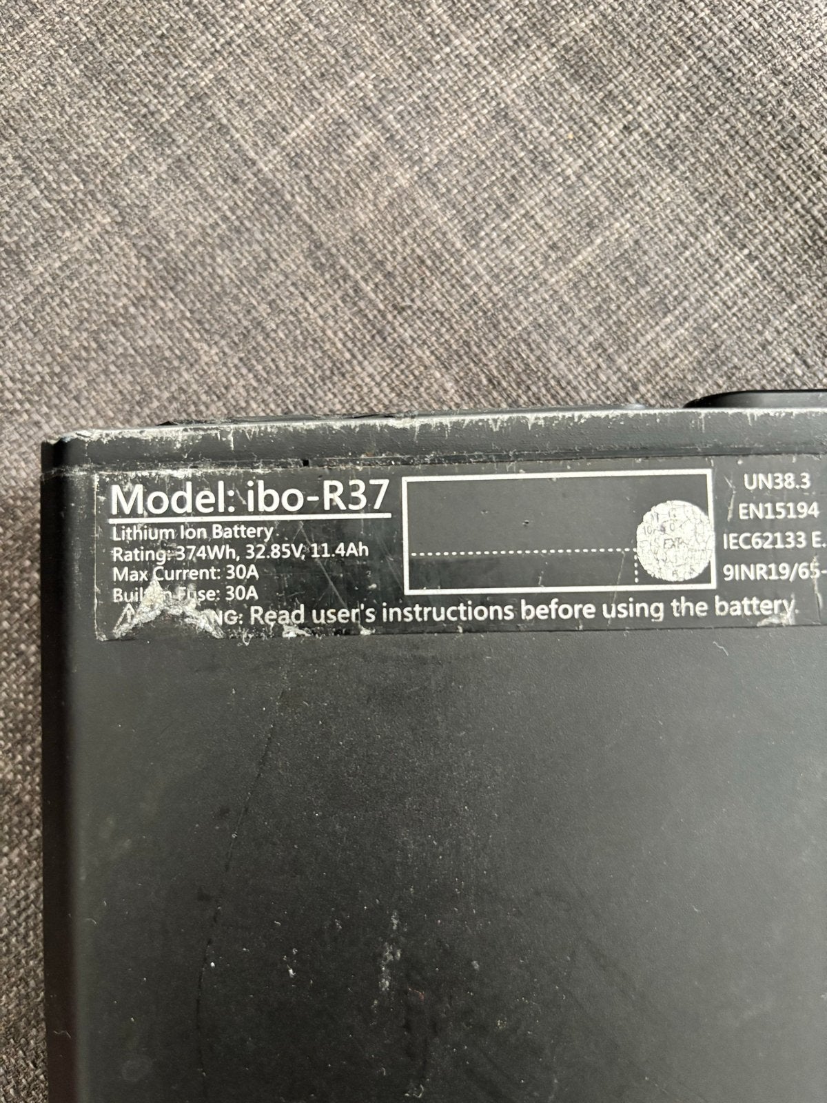ibo-R37 Lithium Ion Batterij - 374Wh, 32.85V, 11.4Ah, Fietsen en Brommers, Gebruikt