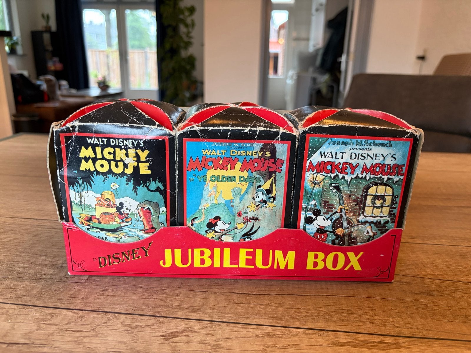 Vintage Disney Mickey Mouse Jubileum Box Puzzels (3 stuks), Ophalen of Verzenden, Mickey Mouse, Gebruikt, Overige typen