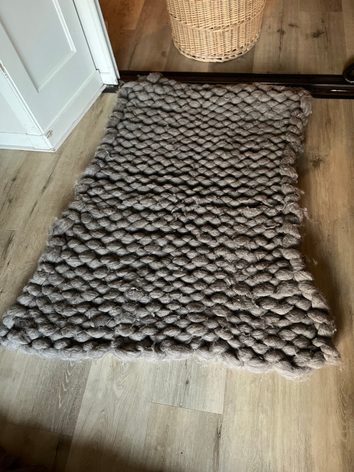 Handgebreide Plaid van Lontwol - Taupe, Huis en Inrichting, Woonaccessoires | Plaids en Woondekens, Overige kleuren, Wol, Nieuw