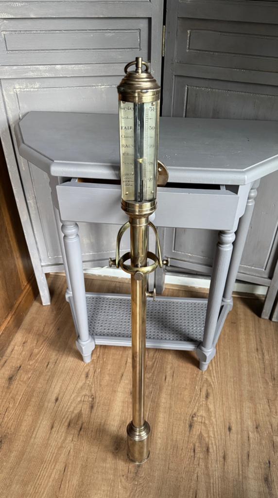 Antieke koperen scheepsbarometer Lisbon cardanisch 94cm hoog, Ophalen of Verzenden, Zo goed als nieuw, Motorboot of Zeilboot, Gebruiksvoorwerp