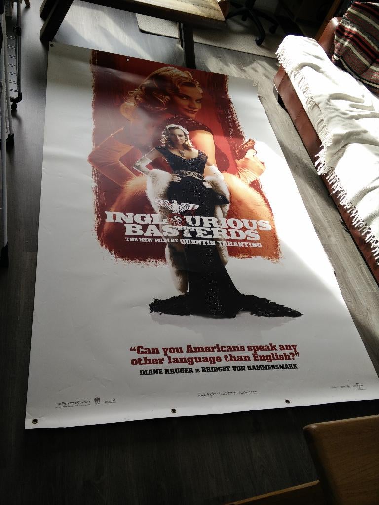 INGLOURIOUS BASTERDS Bioscoop Poster Vinyl 150 x 240 cm, Ophalen of Verzenden, Gebruikt, Film, Poster