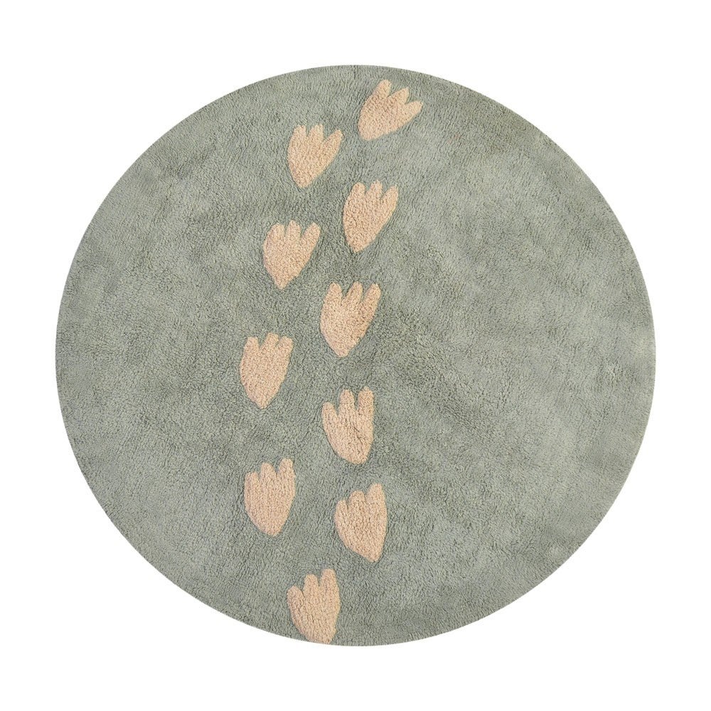 Dino Feet Vloerkleed - Handgetuft 100% Katoen met Antislip, Kindvriendelijk, Speels, Modern, Groen, Rond, Ophalen of Verzenden