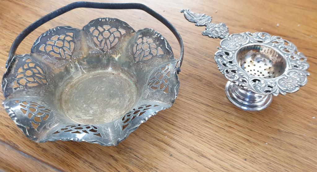 Verzilverd suiker / melk stelletje / lepeltje / theezeefje, Antiek en Kunst, Ophalen of Verzenden