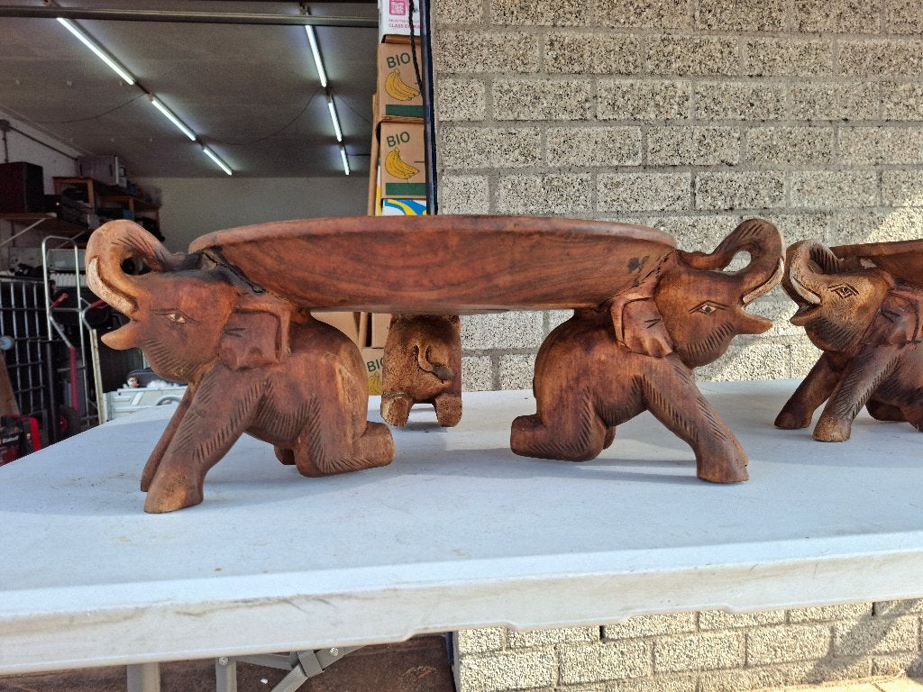 antieke handgemaakte houten schaal met olifanten voeten, Ophalen of Verzenden, Handgemaakt, Houtsnijwerk