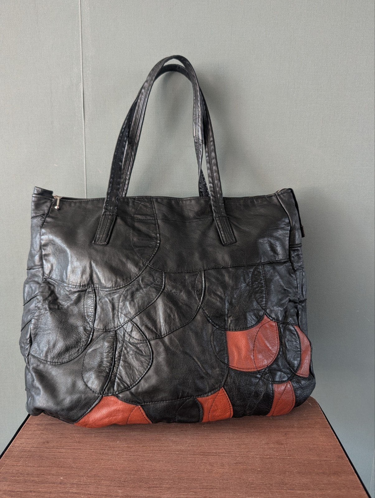 Vintage leren shopper tas, Ophalen of Verzenden, Zwart, Shopper