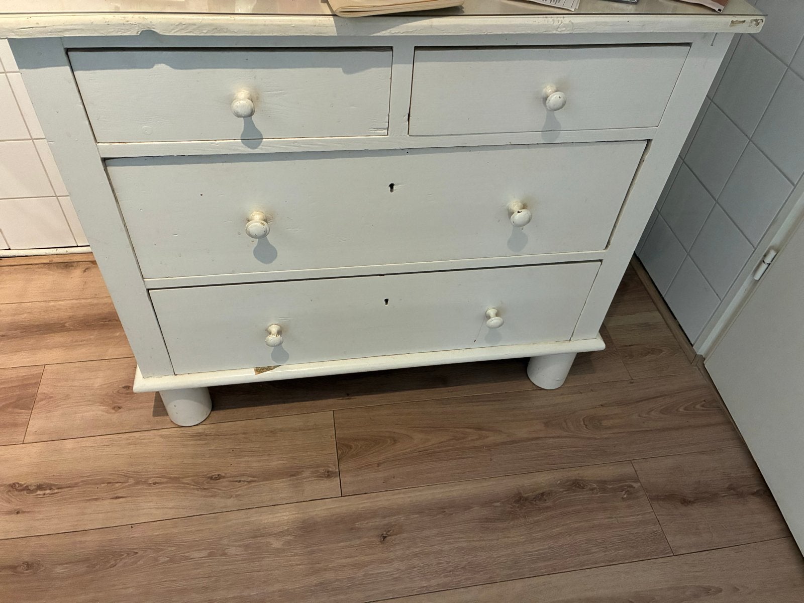 Witte Houten Kast - 90x55x83 cm, Ophalen, Gebruikt, 50 tot 100 cm, 3 of 4 laden