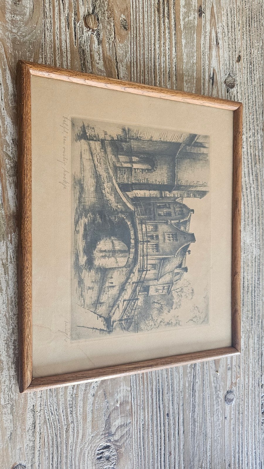 Gesigneerde ets Vrouwenregt Delft – onbekende maker, Antiek en Kunst, Kunst | Etsen en Gravures, Ets, Stadsgezicht, Ophalen of Verzenden
