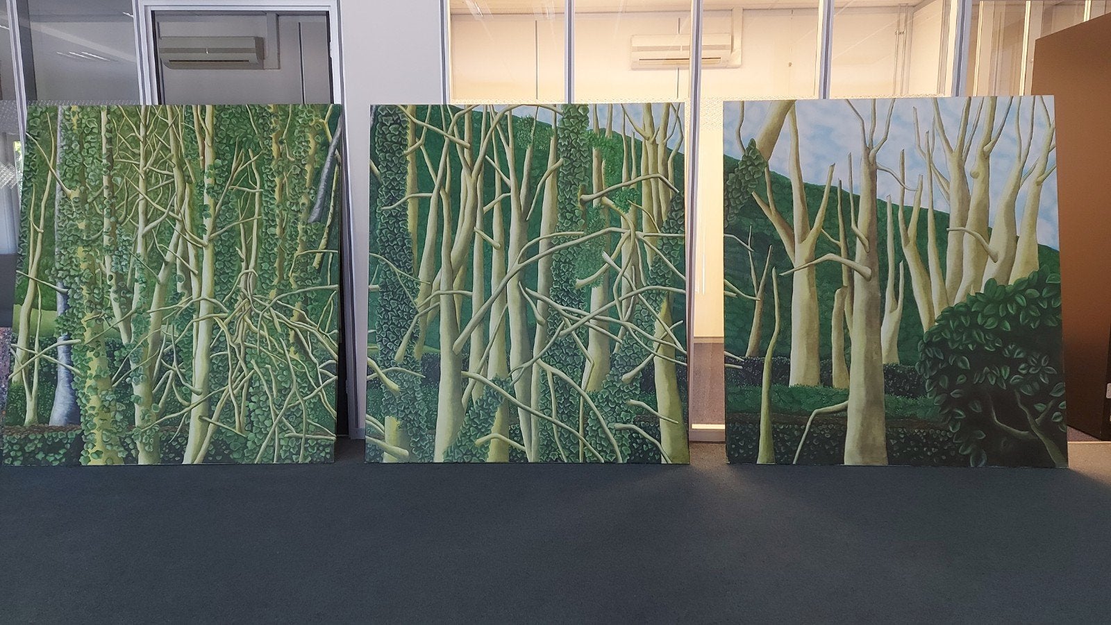 Drieluik Fotowanddoeken in Lijst - Boslandschap, Antiek en Kunst, Kunst | Schilderijen | Modern, Ophalen
