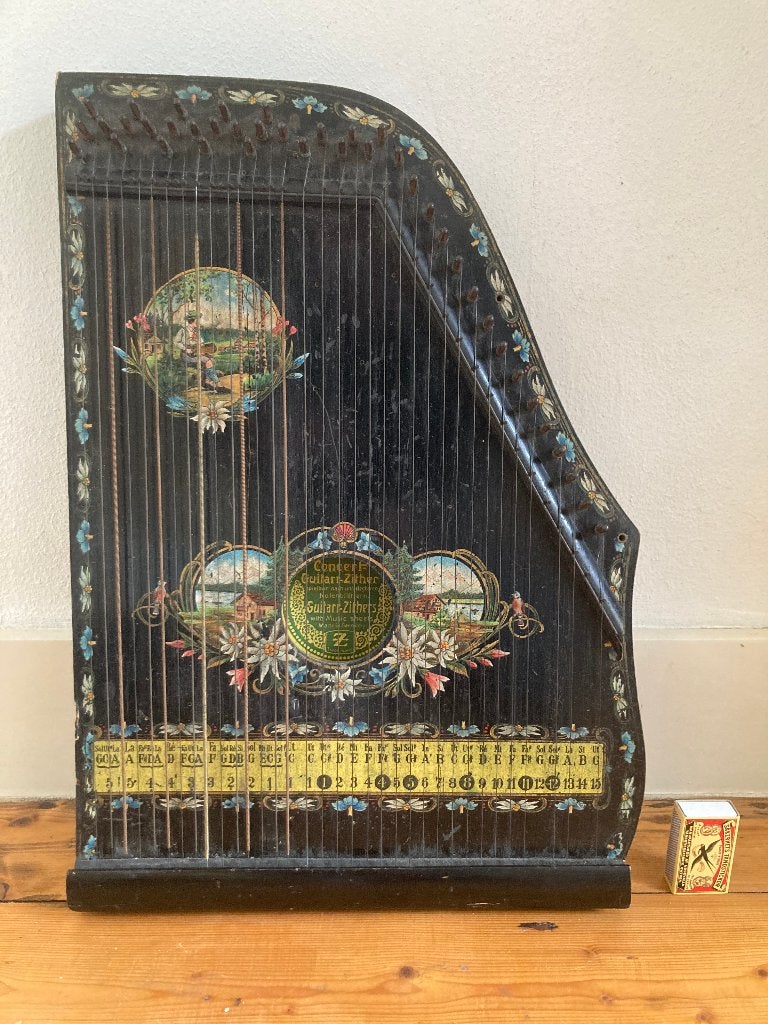 Antiek hout Duitse Beierse cither citer met mooie decoratie, Ophalen of Verzenden, Gebruikt