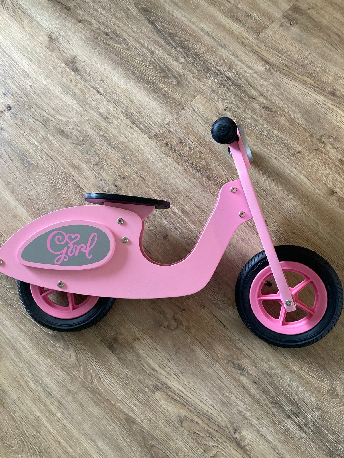 Roze houten loopfiets scooter model, Ophalen, Gebruikt, Minder dan 16 inch