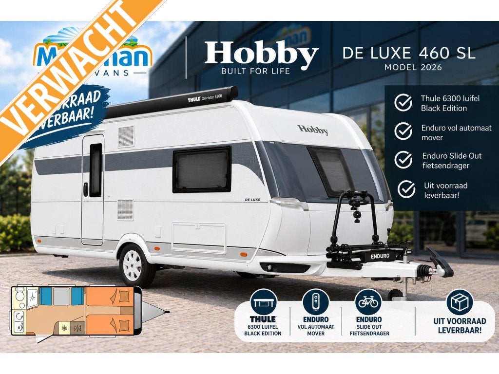 Hobby De Luxe 460 SL, Caravans en Kamperen, Serviceluik, Hobby, Tot en met 3, 5 tot 6 meter